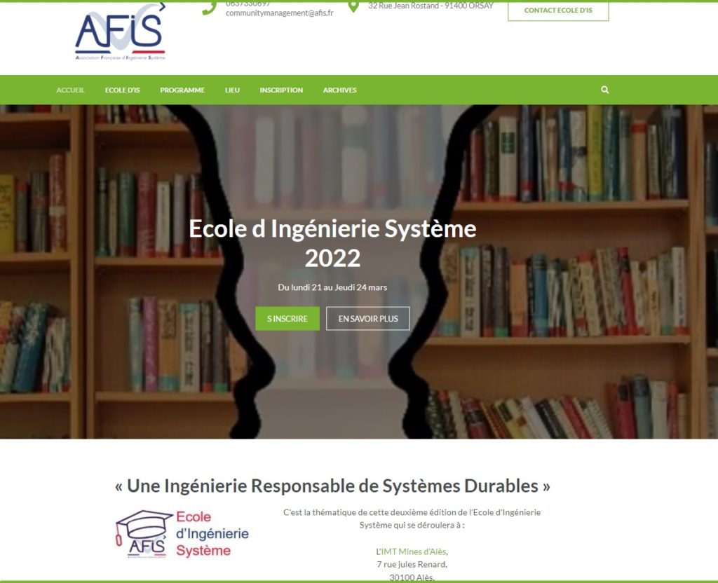 Page accueil site Ecole IS AFIS 2022