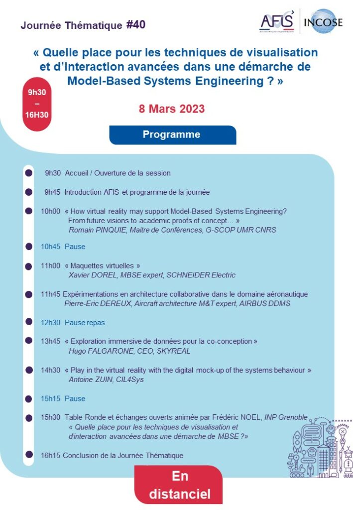Programme JT 40 "Quelle place pour les techniques de visualisation et d’interaction avancées dans une démarche de MBSE ?» du 8 mars 2023
